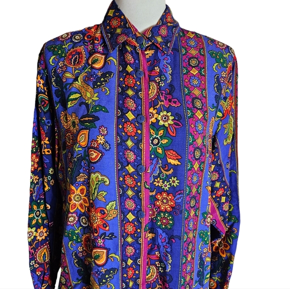 Vintage Express Compagnie Internationale Floral Print Button Up Shirt Sz Medium - Picture 2 of 16